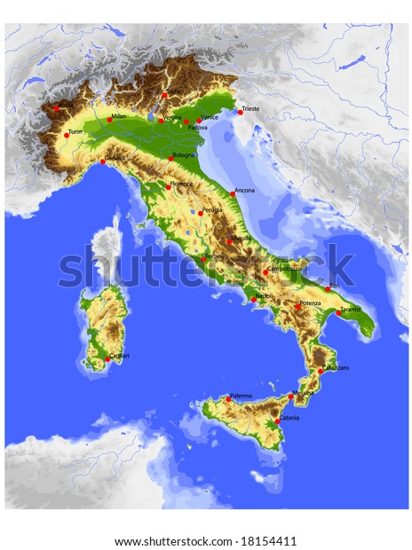 Italy Physical Vector Map Colored According Stock Vector (Royalty Free ...