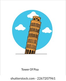 Italia, Piazza dei Miracoli. Ilustración vectorial de la Torre inclinada de Pisa