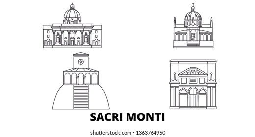 Italy, Piedmont And Lombardy, Sacri Monti line travel skyline set. Italy, Piedmont And Lombardy, Sacri Monti outline city vector illustration, symbol, travel sights, landmarks.