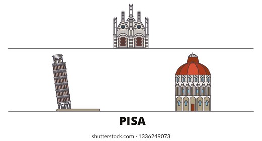 Italy, Pisa flat landmarks vector illustration. Italy, Pisa line city with famous travel sights, design skyline. 