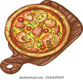 Itália Pizza Vetor Ilustração para Pizzaria e Menus Italianos, Fatia de Pizza Estilo Cartoon para Fast Food e Design de Restaurante, Suculento Pepperoni Pizza com Bacon Tomatoes e Paprika Ilustração


