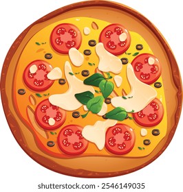 Itália Pizza Vetor Ilustração para Pizzaria e Menus Italianos, Fatia de Pizza Estilo Cartoon para Fast Food e Design de Restaurante, Suculento Pepperoni Pizza com Bacon Tomatoes e Paprika Ilustração


