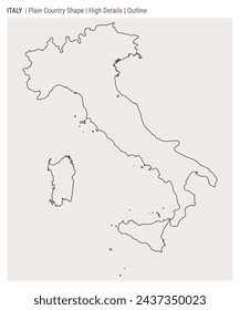 Italy plain country map. High details. Outline style. Shape of Italy. Vector illustration.