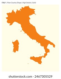 Italy plain country map. High Details. Solid style. Shape of Italy. Vector illustration.