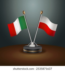 Italy and Poland table flags relation  with gradient backgrund. Vector Illustration