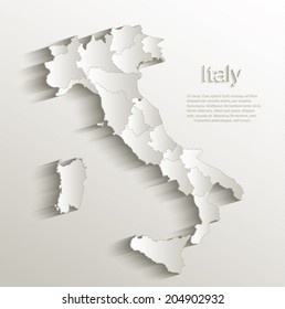 Italy political map card paper 3D natural vector individual state separate