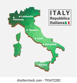 Italy polygon map, 3d map, polygon art