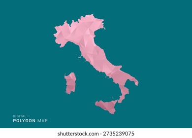 Italien Polygon-Karte Vektorgrafik in Low-Poly-geometrischen Stil, weiche Pastellfarben mit rosa und grünen Töne, saubere Silhouette auf solidem Hintergrund, ideal für Infografik.