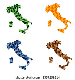 Italy polygonal maps set background low poly style green, blue, brown, yellow colors vector illustration eps
