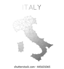 Italy polygonal vector map. Molecular structure country map design. Network connections polygonal Italy map in geometric style for your infographics.