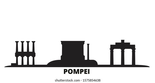 Italy, Pompei city skyline isolated vector illustration. Italy, Pompei travel black cityscape
