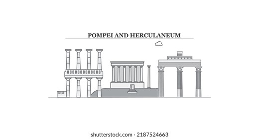 Italy, Pompei city skyline isolated vector illustration, icons