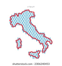Italy population map. Stick figures Italian people map with bold red translucent country border. Pattern of men and women icons. Isolated vector illustration. Editable stroke.