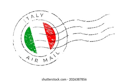 Italy postage mark. National Flag Postage Stamp isolated on white background vector illustration. Stamp with official country flag pattern and countries name