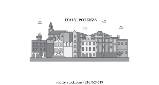 Italy, Potenza city skyline isolated vector illustration, icons