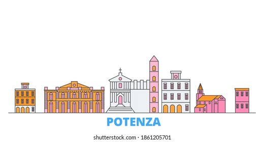 Italy, Potenza line cityscape, flat vector. Travel city landmark, outline illustration, line world icons