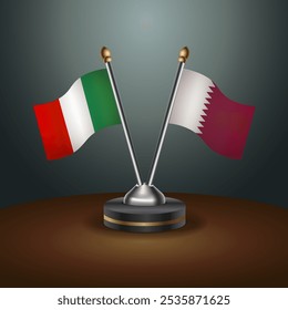 Italien und Katar Tabelle Fahnen Beziehung mit Farbverlauf Hintergrund. Vektorgrafik