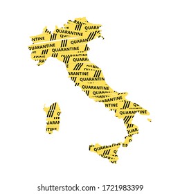 Italy Quarantine Yellow Tape country of Europe, European map illustration, vector isolated on white background