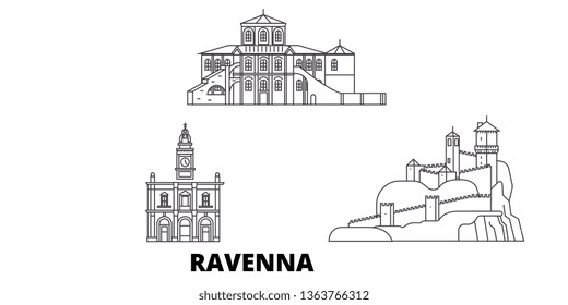 Italy, Ravenna line travel skyline set. Italy, Ravenna outline city vector illustration, symbol, travel sights, landmarks.