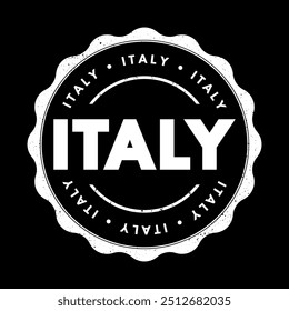 Italy - refers to a country located in Southern Europe, known for its rich history, culture, art, and cuisine, text concept stamp