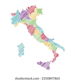 Italia con regiones, Ilustración vectorial de línea de mapa de hilo 1