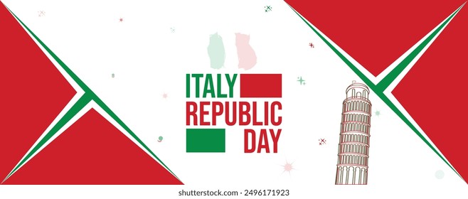 Italy republic day banner 2nd june celebration flyer poster car cover vector illustration isolated on white background pisa tower and italian flag brush for social media and websites.