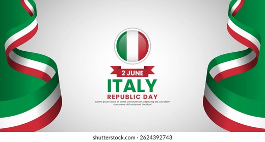 Italy republic day banner background 2 June design element with realistic waving flag