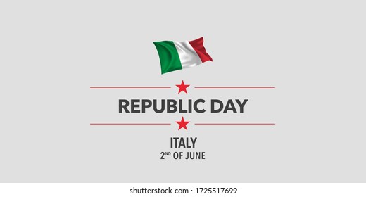 Italy republic day greeting card, banner, vector illustration. Italian holiday 2nd of June design element with waving flag as a symbol of independence