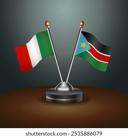A tabela Itália e República do Sudão do Norte sinaliza a relação com o plano de fundo gradiente. Ilustração de vetor