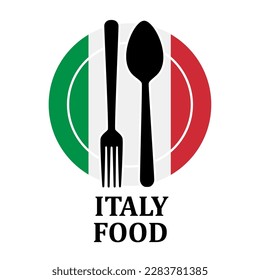 Italy Restaurant food logo. Flag symbol with plate spoon and fork Icon Template Illustration Design