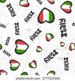 Italia. Patrón retro para el diseño de impresión. Ilustración vectorial de dibujos animados. Diseño de texturas románticas sin fisuras. Ilustración vectorial de caligrafía dibujada a mano.
