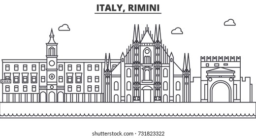 Italy, Rimini architecture line skyline illustration. Linear vector cityscape with famous landmarks, city sights, design icons. Landscape wtih editable strokes