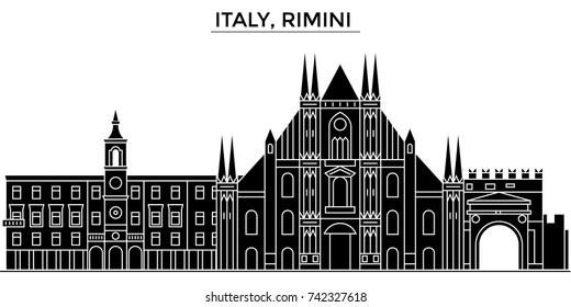 Italy, Rimini architecture vector city skyline, travel cityscape with landmarks, buildings, isolated sights on background