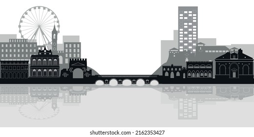 Italy, Rimini city skyline isolated vector illustration. Italy, Rimini travel black cityscape