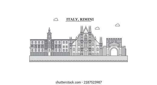 Italy, Rimini city skyline isolated vector illustration, icons