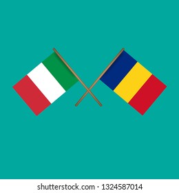 Italy and Romania crossed flags.Language learning or travel concept 