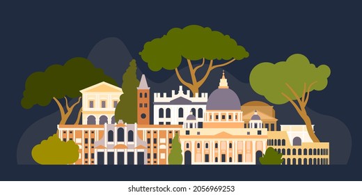 Italy, Rome. The architectural landscape of the European city. Vector illustration. 