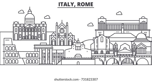 Italy, Rome architecture line skyline illustration. Linear vector cityscape with famous landmarks, city sights, design icons. Landscape wtih editable strokes