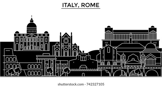 Italy, Rome architecture vector city skyline, travel cityscape with landmarks, buildings, isolated sights on background