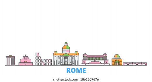 Italy, Rome City line cityscape, flat vector. Travel city landmark, oultine illustration, line world icons