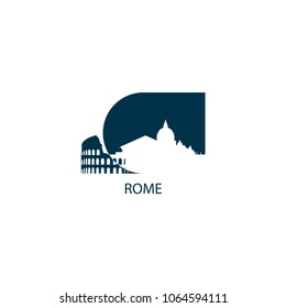 Italy Rome city skyline landscape silhouette vector logo icon. Cool urban horizon illustration concept