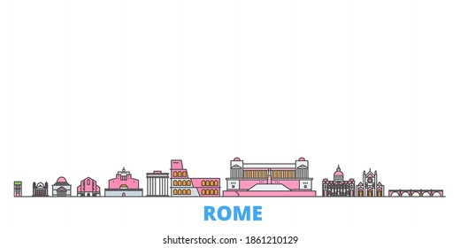 Italy, Rome line cityscape, flat vector. Travel city landmark, outline illustration, line world icons