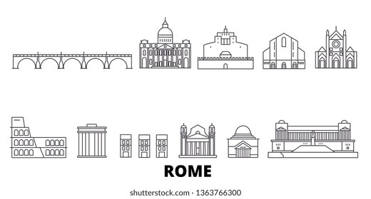 Italy, Rome line travel skyline set. Italy, Rome outline city vector illustration, symbol, travel sights, landmarks.