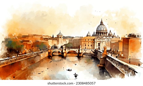 italy, rome watercolor, watercolor painting, colosseum