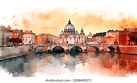 italy, rome watercolor, watercolor painting, colosseum