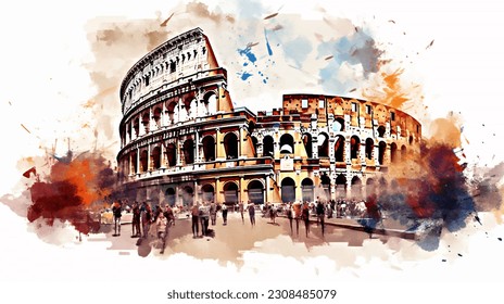 italia, acuarela de roma, pintura acuarela, coloseo