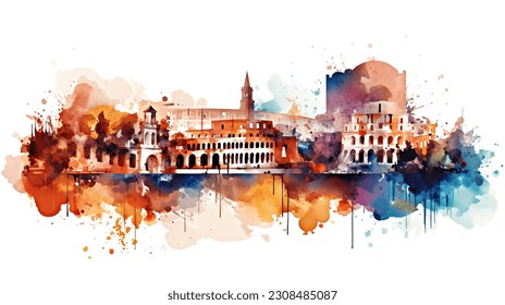 italia, acuarela de roma, pintura acuarela, coloseo