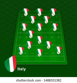 Italy rugby team player position on rugby field. Vector illustration.