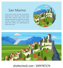 Italy. san marino. A small Republic in Italy. Vector illustration with space for text. The template design of the tourist directory.