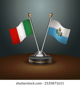 Italy and San Marino table flags relation  with gradient backgrund. Vector Illustration